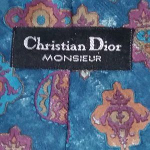 Vintage Christian Dior Monsieur teal silk tie EUC